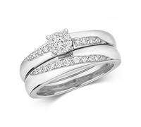 Diamond Jewellery 9k White Gold Diamond Bridal Set Ring RD111W - - Size M