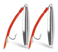 Diamond Jig Saltwater Fishing Lure, 2/3pcs Casting Jigging Spoons with Split Tube Tail Striped Bass Flat Metal Jig for Surf Fishing Bottom Sinking Bouncing Deep Sea Ocean 1-10oz (2pcs-Red, 5oz)