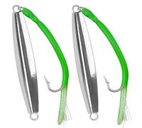 Diamond Jigs Saltwater Fishing Lures, 2Pack Casting Jigging Spoon with Tube Tail Striped Bass Metal Jig Spoons Deep Sea Offshore Surf Fishing green-4oz