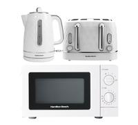 Hamilton Beach Kettle Toaster Microwave Set, Diamond, Kettle, 1.7L, Toaster 4 Slice, Microwave Oven, Standard, 20L, 700W, Kitchen Set, White - HBDIAWSM