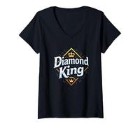 Diamond King Baseball Men Royalty Sports Champion V-Neck T-Shirt, Women, Black, S