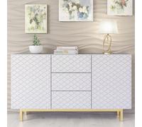 Diamond Luxe Sideboard 140Cm Luxury White Cabinet With Push To Open Storage - Creative Furniture