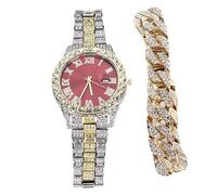 Diamond Men Watches, Built in Calendar, Mens Business Watch Set with Diamond Decoration Calender Stainless Steel Strap Business Men Gift Ch Business Watch Watch Bracelet Set