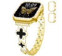 Diamond Metal Band and Bling Case for Apple Watch Bands for Women 40mm 41mm 38mm 42mm 44mm 45mm 46mm Series 11 10 9 8 7 6 5 4 SE 3 2 1, Cute Lucky Clover Dressy Sparkle Bracelet Wristband iWatch Band