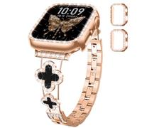 Diamond Metal Band and Bling Case for Apple Watch Bands for Women 40mm 41mm 38mm 42mm 44mm 45mm 46mm Series 11 10 9 8 7 6 5 4 SE 3 2 1, Cute Lucky Clover Dressy Sparkle Bracelet Wristband iWatch Band