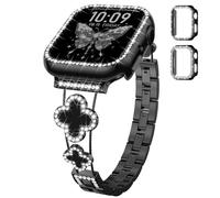 Diamond Metal Band and Bling Case for Apple Watch Bands for Women 40mm 41mm 38mm 42mm 44mm 45mm 46mm Series 11 10 9 8 7 6 5 4 SE 3 2 1, Cute Lucky Clover Dressy Sparkle Bracelet Wristband iWatch Band