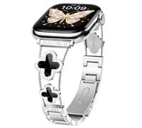 Diamond Metal Band for Apple Watch Band 38mm 40mm 41mm 42mm 44mm 45 46 49mm | Bling Clover Sparkle Bands for Women,Fancy Dressy Cute Bracelet Strap for iWatch SE 3 2/Ultra/Series 11 10 9 8 7 6 5 4 3 2 1