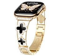 Diamond Metal Band for Apple Watch Band 38mm 40mm 41mm 42mm 44mm 45 46 49mm | Bling Clover Sparkle Bands for Women,Fancy Dressy Cute Bracelet Strap for iWatch SE 3 2/Ultra/Series 11 10 9 8 7 6 5 4 3 2 1