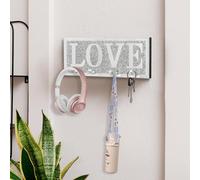 Diamond Mirrored Key Hanger Hooks: 30x12x1.2cm Sparkly Crush Diamond Wall Key Holder with Love Letter 4 Crystal Hooks Silver Mirrored Key Hanger for Wall Decor
