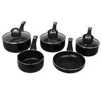 Diamond Non-Stick Cookware Set including Sauce Pan with Glass Lids/Milk Pan/Frying Pan, Black, 16/18/20 cm, Set of 5