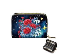 Diamond Painted Small Coin Purse, 5D DIY Card Holder Zipper Design mini Bag, Exquisite Valentine's Day Gift, Rhinestone Accessories for Women(Red Flower)