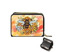 Diamond Painted Small Coin Purse, 5D DIY Card Holder Zipper Design mini Bag, Exquisite Valentine's Day Gift, Rhinestone Accessories for Women(Hardworking bee)