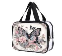 Diamond Painted Transparent Cosmetic Bag, Travel Toiletry Bag, Storage Bag, Perfect for Travel and Bathroom Storage(Pink and Black Butterfly)