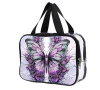 Diamond Painted Transparent Cosmetic Bag, Travel Toiletry Bag, Storage Bag, Perfect for Travel and Bathroom Storage(Dark Purple Butterfly)
