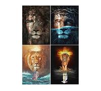 Diamond Painting 4 Pack Lion 12x16 in / 30x40 cm DIY 5D Diamond Painting Pictures Mosaic Tiles Arts and Crafts Painting by Numbers for Adults Diamond Art Pictures Children Diamond Painting Animal