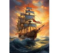 Diamond Painting Art Full Drill Set, 5D DIY Ship Diamond Paint Cross Stitch Kits for Adults and Kids Crystal Rhinestone Painting Embroidery Pictures Arts Craft for Home Wall Decor 30x40cm
