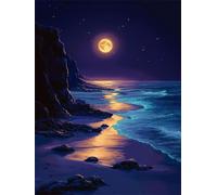 Diamond Painting Beach Large Diamond Art for Adults Kids 60x90cm Painting by Numbers Moon Full Drill DIY Rhinestone Gem Art Cross Stitch Embroidery Kit for Relaxation and Home Wall Decor Gifts L-107