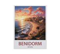 Diamond Painting，Benidorm Spain Vintage Travel Poster Sunset，Round Full Drill Acrylic Embroidery Cross Stitch Arts Craft Canvas Supply for Home Wall Decor Adults and Kids(30 x 40 cm) -AG39