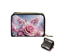 Diamond Painting Card Holder Kits for Adults, Rose Wings Design Portable Wallet with 5D Diamond Art, DIY Credit Card ID Holder for Women Gifts