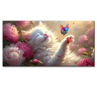 Diamond Painting Cat Diamond Art Kits Adults Beginner, 5D Rhinestone Crystal Cross Stitch Painting by Numbers, DIY Full Drill Dimond Art Butterfly Pictures Embroidery Kit for Wall Decor 16x35in y-3684