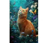 Diamond Painting Cat Diamond Art Kits Adults Butterfly DIY Cross Stitch Sequin Art, Crystal Arts and Arafts for aAdults, Rhinestone Embroidery Gem Arts Crafts, for Home Decor Gifts 12x24inch Q-796