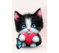 Diamond Painting Cat Diamond Art Kits Adults Butterfly DIY Cross Stitch Sequin Art, Crystal Arts and Arafts for aAdults, Rhinestone Embroidery Gem Arts Crafts, for Home Decor Gifts 20x40inch Q-794