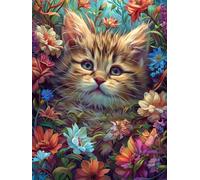 Diamond Painting Cat, Flower Diamond Art Kits Adults, 5D Full Drill Crystal Art Embroidery Kits, Gem Art Diamond Painting Accessories for Beginners, Diamond Art for Christmas Decorations 20x28 in J-7