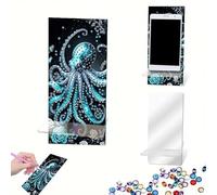 Diamond Painting Cell Phone Stand,Blue octopus DIY Full Drill Crystal Diamond Art Phone Holder and Mirror, Craft Art Kits for Beginner Adult