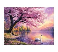 Diamond Painting Cherry Blossoms 5D Diamond Art Kits for Adults Full Round Drill, Hobby Gifts for Women, Embroidery Canvas Paintings Crystal Art Crafts, Home Decor Gifts Swan, 40x50cm(16x20"),z@1689