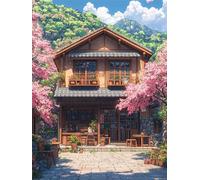 Diamond Painting Cherry Blossoms 90x120cm 5D Diamond Art Kits Adults DIY Full Drill Log House Crystal Art Crafts, Rhinestones Cross Stitch Gem Sequin Canvas Paintings by Numbers for Room Decor G-766