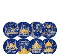 Diamond Painting Coaster Creative DIY Handmade Diamond Sticker Insulation Mat Dining Mat Blue Muslim Ramadan Round 8PCS Beer Mat