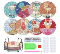 Diamond Painting Coasters, Pack of 8 Cocktail Diamond Cup Coasters with Holder, DIY Coasters, Non-Slip Diamond Painting for Crafts for Cocktail Accessories, Beginners, Adults and Children