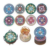 Diamond Painting Coasters with Holder, 8pcs Mandala Diamond Painting Coaster Kits, DIY Diamond Art Crafts for Adults, Small Diamond Painting Kits Accessories.