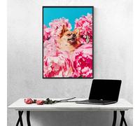 Diamond Painting Dog Diamond Art Kits Adults, Flower 5D DIY Full Drill Crystal Art Kits for Adults Beginners, Cross Stitch Embroidery Crafts Pictures, for Home Wall Decor, Gifts 20x26in PJY9 6-U