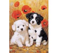 Diamond Painting Dog Poppy Diamond Art Kits Adults, 5D Full Drill Crystal Art Cross Mosaic Kits for Kids, DIY Crafts Hobbies for Adults Women, Dimond for Home Decor Creative Gifts 90x120cm s-732