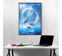 Diamond Painting Dolphin Diamond Art Kits Adults, Sky 5D DIY Full Drill Crystal Art Kits for Beginners, Cross Stitch Embroidery Crafts Pictures, for Home Wall Decor, Gifts 16×20in/40×50cm PJY9 J-5