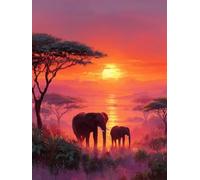 Diamond Painting Elephant, Landscape Diamond Art Kits Adults with Full Accessories, DIY Full Drill Crystal Art Crafts Pictures Kits, Embroidery Cross Stitch Gem Paintings for Decor 12x16inch - 1F97D