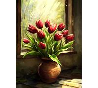 Diamond Painting Flower 60x90cm 5D Diamond Art Kits Adults DIY Full Drill Red Crystal Art Crafts, Rhinestones Cross Stitch Gem Sequin Canvas Paintings by Numbers for Room Decor Halloween Gifts G-76