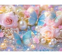 Diamond Painting Flower Butterfly Diamond Art kits Adults Crystal Art Crafts for Adults Mosaic Making 5D DIY Kids Beginner Embroidery Cross Stitch Dimond Painting Kit Home Decor Gifts 45x60cm a-138
