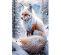 Diamond Painting Fox Diamond Art Kits Adults&Kids&Beginners 5D Dimond Art Painting, Diamond Dots Crystal Art Embroidery, DIY Gem Art Square Diamond Painting Snow, for Home Wall Decor Gifts 80x110cm