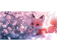 Diamond Painting Fox Large Diamond Art Kits for Adults Cherry Blossoms, Crystal Rhinestone Embroidery Pictures, Sequin Gem Art Crafts for Adults, Cross Stitch Christmas Home Wall Decor 40x80 cm c-3913