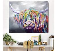 Diamond Painting Full Drill Kits Rainbow Highland Cow 60x90cm 24x36in DIY 5D Diamond Art Pictures Embroidery Painting Rhinestone Crystal Cross Stitch Mosaic Pasted Canvas for Home Wall Decoration