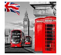 Diamond Painting Full Drill London Red Bus,DIY 5D Diamond Art Embroidery Painting by Number Kits,Large Crystal Dot Cross Stitch Living Bedroom Canvas Wall Art Decor Round Drill,30X30cm(12x12in)