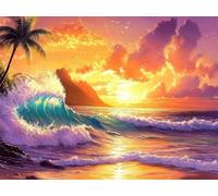 Diamond Painting Kit for Adults, 5D DIY Beach Diamond Art Kits for Beginners Round Full Drill Dimond Painting Pictures Sunset Crystal Gem Arts and Crafts for Living Room Wall Decoration 40x50cm X-738