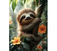 Diamond Painting Kit for Adults, 5D DIY Sloth Diamond Art Kits for Beginners Round Full Drill Dimond Painting Pictures Animal Crystal Gem Arts and Crafts for Living Room Wall Decoration 80x100cm X-551
