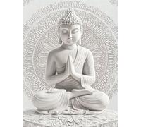 Diamond Painting Kit for Adults, 5D DIY Zen Diamond Art Kits for Beginners Round Full Drill Dimond Painting Pictures White Crystal Gem Arts and Crafts for Living Room Wall Decoration 40x50cm X-102
