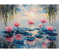 Diamond Painting Kit for Adults, 5D Flower Diamond Art Kits for Beginners Round Full Drill Dimond Painting Pictures Lotus Leaf Crystal Gem Art and Craft for Living Room Wall Decoration 20x30cm X-987