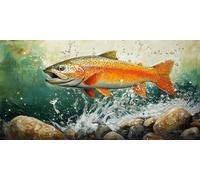 Diamond Painting Kit for Adults Animal, Large Diamond Art for Adults Fish Pattern with Round Full Drill, DIY Crystal Art Paintings Embroidery Kits for Home Living Wall Room Decor Gift, 50x100cm D-422