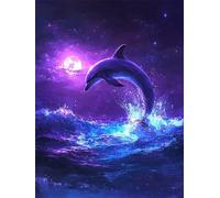 Diamond Painting Kit for Adults Dolphin 30x40cm DIY 5D Diamond Art Purple Full Drill Diamonds Embroidery Canvas Painting for Beginners Simple Operation Dimond Art for Living Room Wall Decor L-365