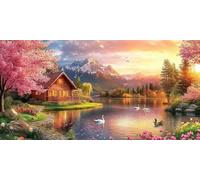 Diamond Painting Kit for Adults Landscape, Large Diamond Art for Adults Lake Pattern with Round Full Drill, DIY Crystal Art Paintings Embroidery Kits for Home Living Wall Room Decor 50x100cm D-406